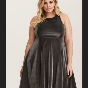 Torrid 22 Dark Silver Sleeveless Racerback Highneck Skater Dress- NWT